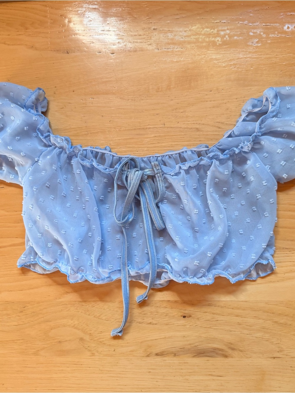 Light Blue Sheer Swiss Dot Crop Top